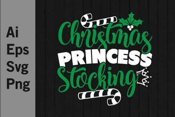 Christmas Princess Stocking Graphics & T-Shirt Designs
